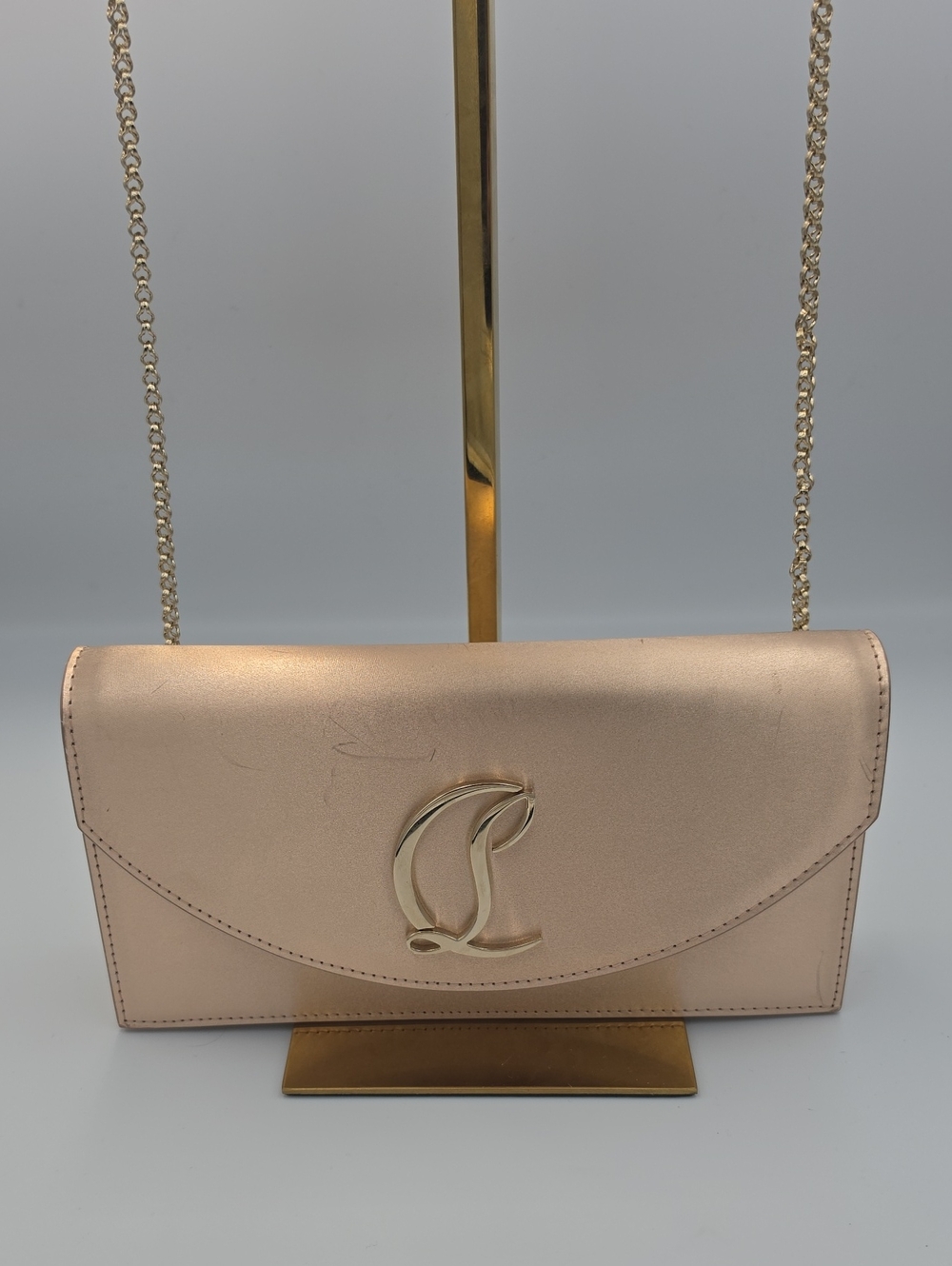 Christian Louboutin Loubi54 Gold Satin/Leather Small Crossbody (VERY GOOD)COA✨️ - Picture 2 of 16